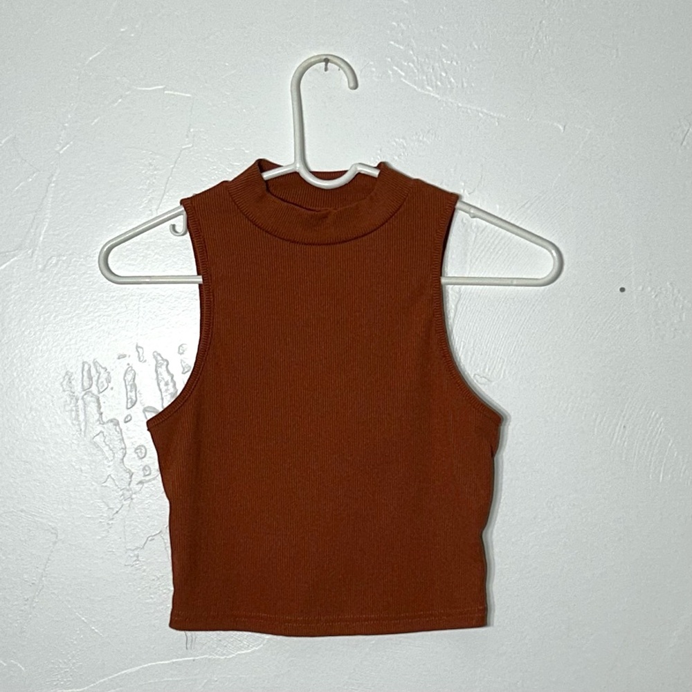 SHEIN Rust Mockneck Turtle Neck Tank Top